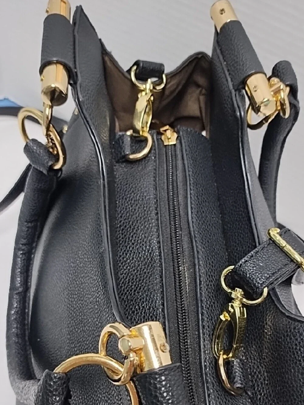 Classic Black Structured Satchel Handbag - Gold Hardware